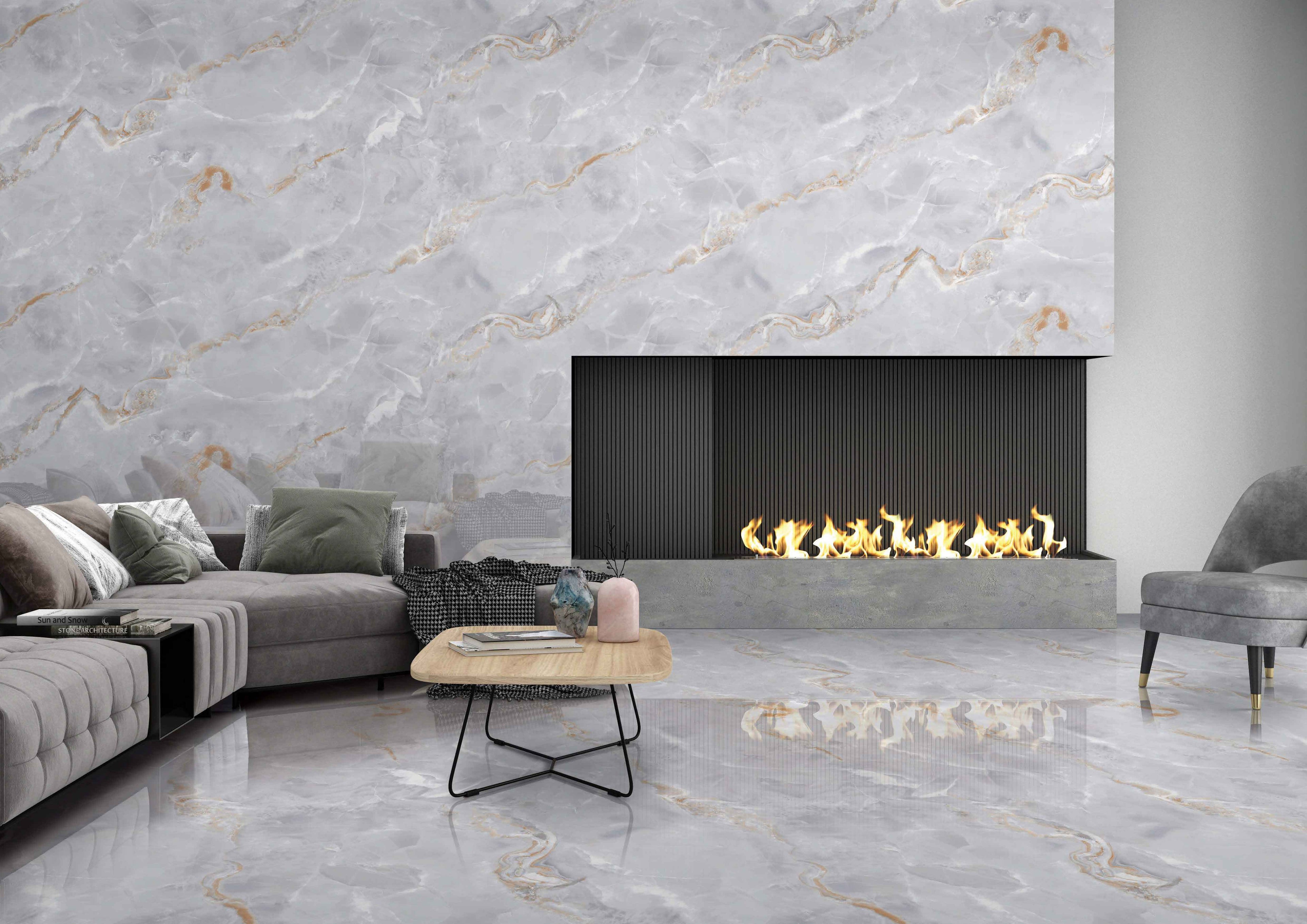 Digital Vitrified Tiles Code Agata Grey (600x1200 mm) Glossy Endless