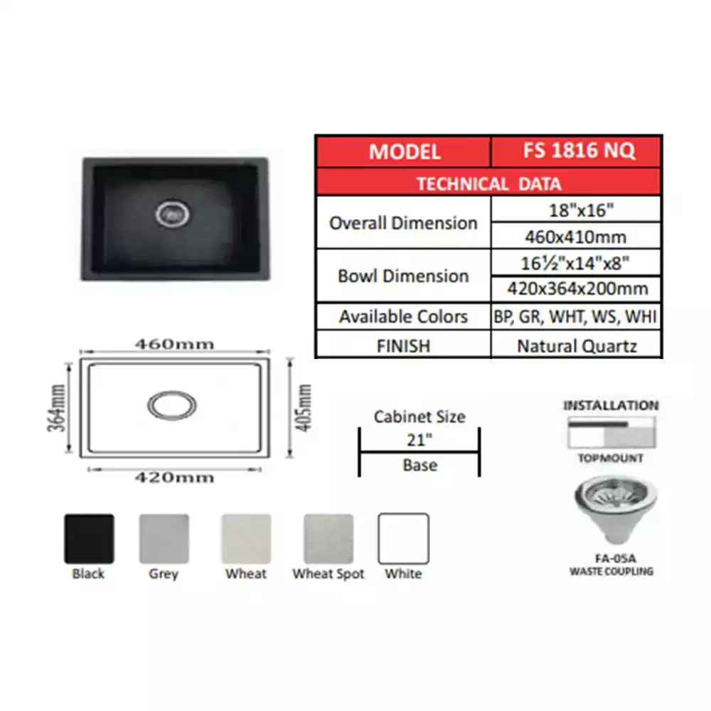Futura Quartz Sink Size 18x16 Inch