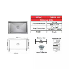 Futura SS Hand Carved Sink Size 21x18 Inch