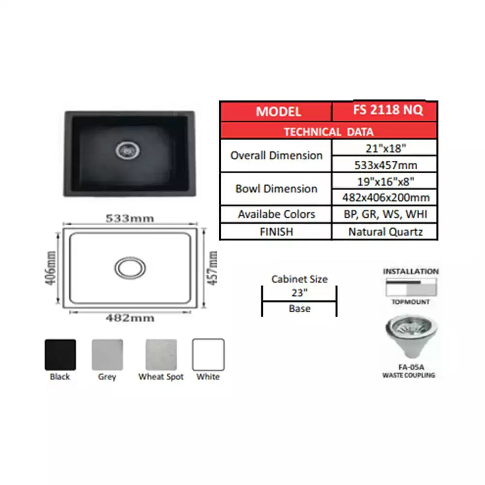 Futura Quartz Sink Size 21x18 Inch
