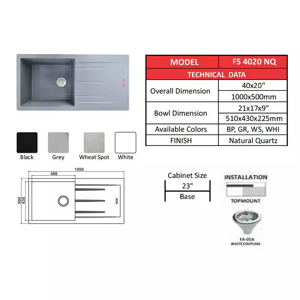 Futura Quartz Sink Size 40x20 Inch