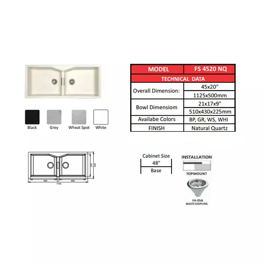 Futura Quartz Sink Size 45x20 Inch