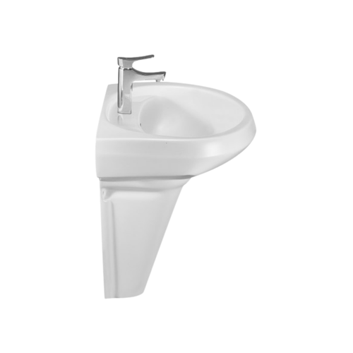 Cera Cornet Large Wall-Hung Ceramic Wash Basin with Clio Half Pedestal Support (Snow White - 630mm - S2040104)