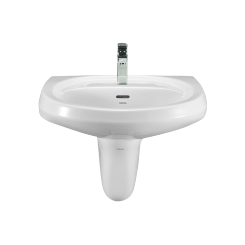 Cera Cornet Large Wall-Hung Ceramic Wash Basin with Clea Half Pedestal Support (Snow White - 630mm - S2040104)