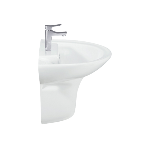Cera Calibre Wall-Hung Rectangular Ceramic Wash Basin with Clea Half Pedestal Support (Snow White - S2040109)