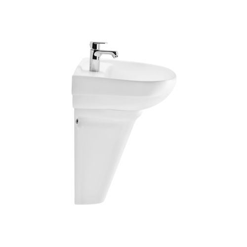 Cera Clair Wall-Hung Ceramic Wash Basin with Clio Half Pedestal Support (Snow White - S2040157)