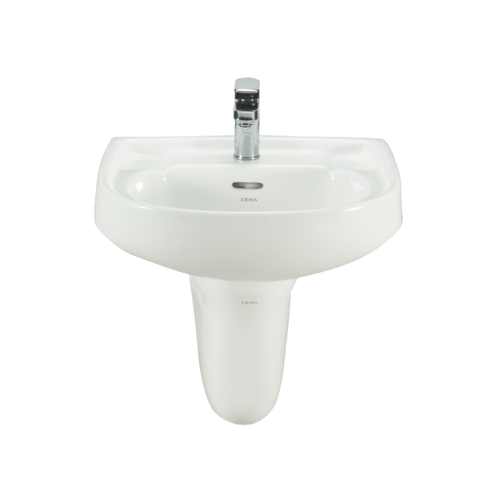 Cera Counsel Wall-Hung Ceramic Wash Basin with Clea Half Pedestal Support (Snow White - 510x400mm - S2040101)